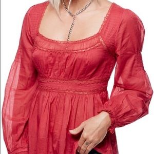 NWT Free People Strangers In Love Blouse Red
